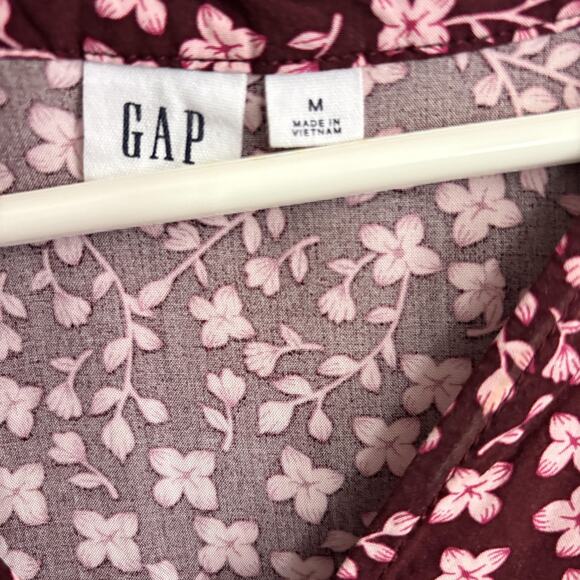 GAP Dress Womens Medium Red Floral Shift Long Sleeve Ruffle Casual Rayon V-Neck - Picture 4 of 6